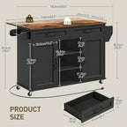 RALGEND Kitchen Island with Power Outlets & Drop Leaf, Kitchen Cart with Storage, Drawer and Spice Rack, Tower Rack, Island Table, Black and Rustic Brown