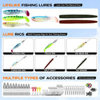 Fishing Backpack with Tackle Boxes and Lures Kit, Fish Gear, 2 Rod Holder