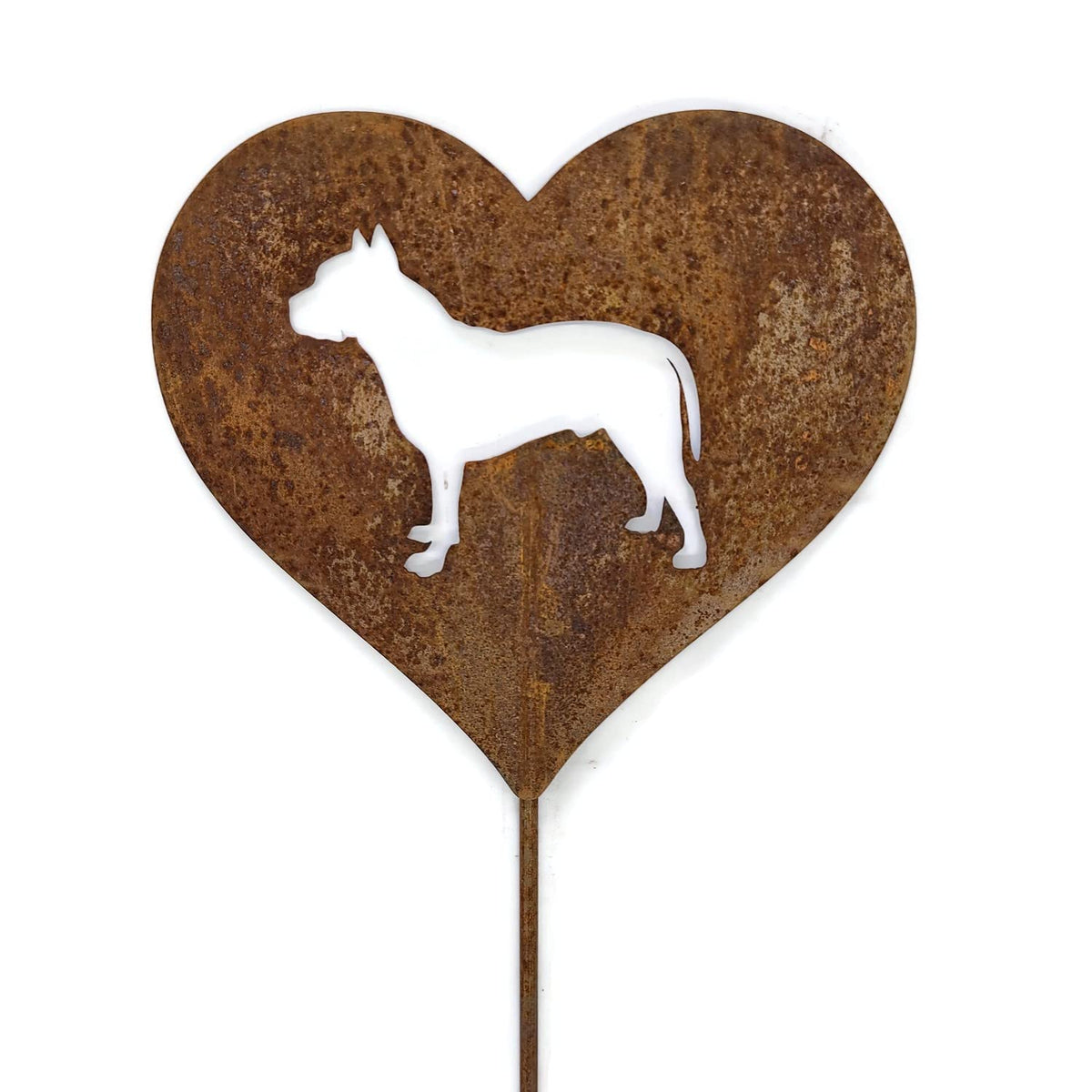 Pet Dog, Cat, Rabbit or Bird Keepsake Memorial Heart Garden Stake 20 to 28 Inches Tall (Large Heart, 28" Tall, Schnauzer, Naturally Rusted)