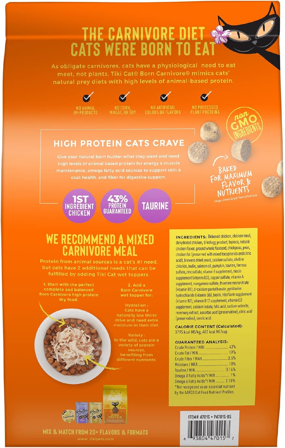 Tiki Cat Born Carnivore Dry Cat Food, Deboned Chicken & Egg, 11.1 lb Bag