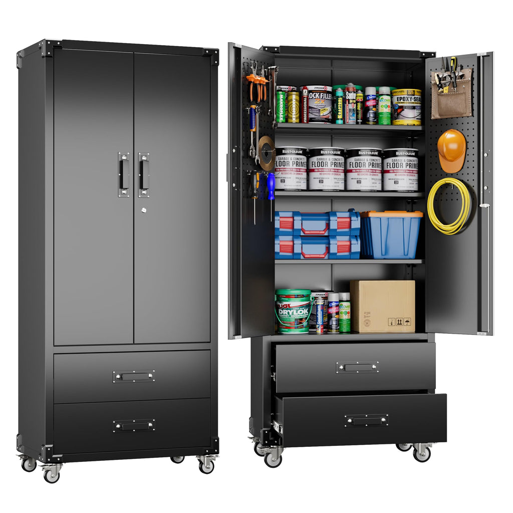 3-Drawer Rolling Tool Chest with Wheels, Pegboard and Push Handle