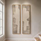Large Framed Beige Cream Abstract Vertical Wall Art for Hallway, 2 Piece