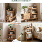 100% Solid Oak 3 Tier Ladder Shelf for Saving Space, Small Bookshelf with Stable Frame, Free Standing Ladder Shelves for Living Room Bedroom Couch, (Natural, 25.6" W x 13.4" L x 36.2" H)