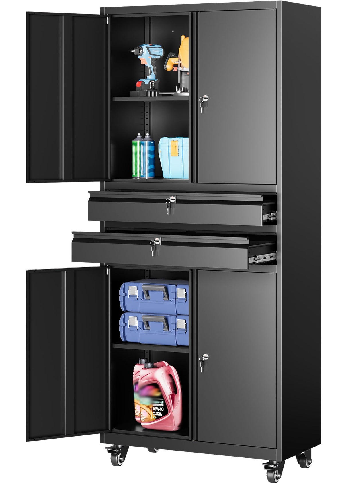 SISESOL Small Metal Storage Cabinet with Doors and Shelves,36 inch Black Locking Garage Cabinet,Lockable Short Steel Cabinets for Home,Office,Shop,Garage