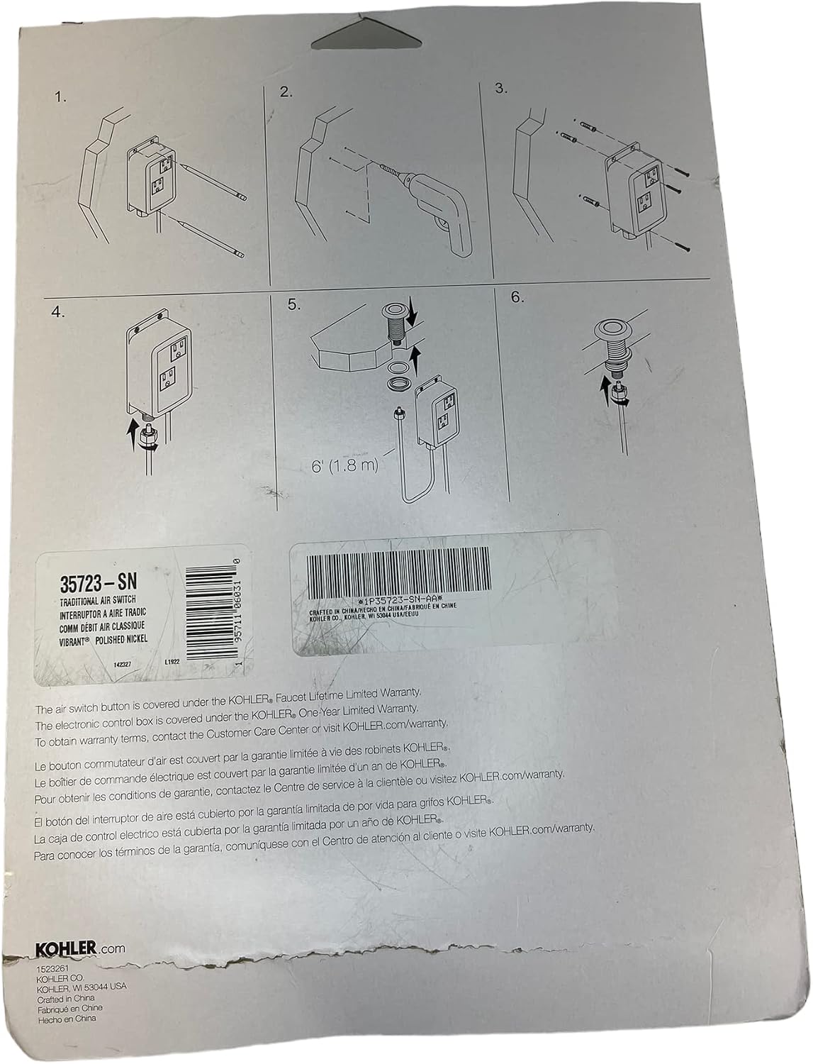 KOHLER K-35723-2BZ Garbage Disposal Air Switch Kit, Vibrant Polished Nickel