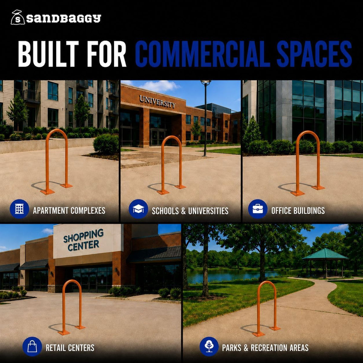 Sandbaggy U Shaped Bike Rack - Outdoor, Commercial - Steel - Surface/Ground Mounted (1, Orange)