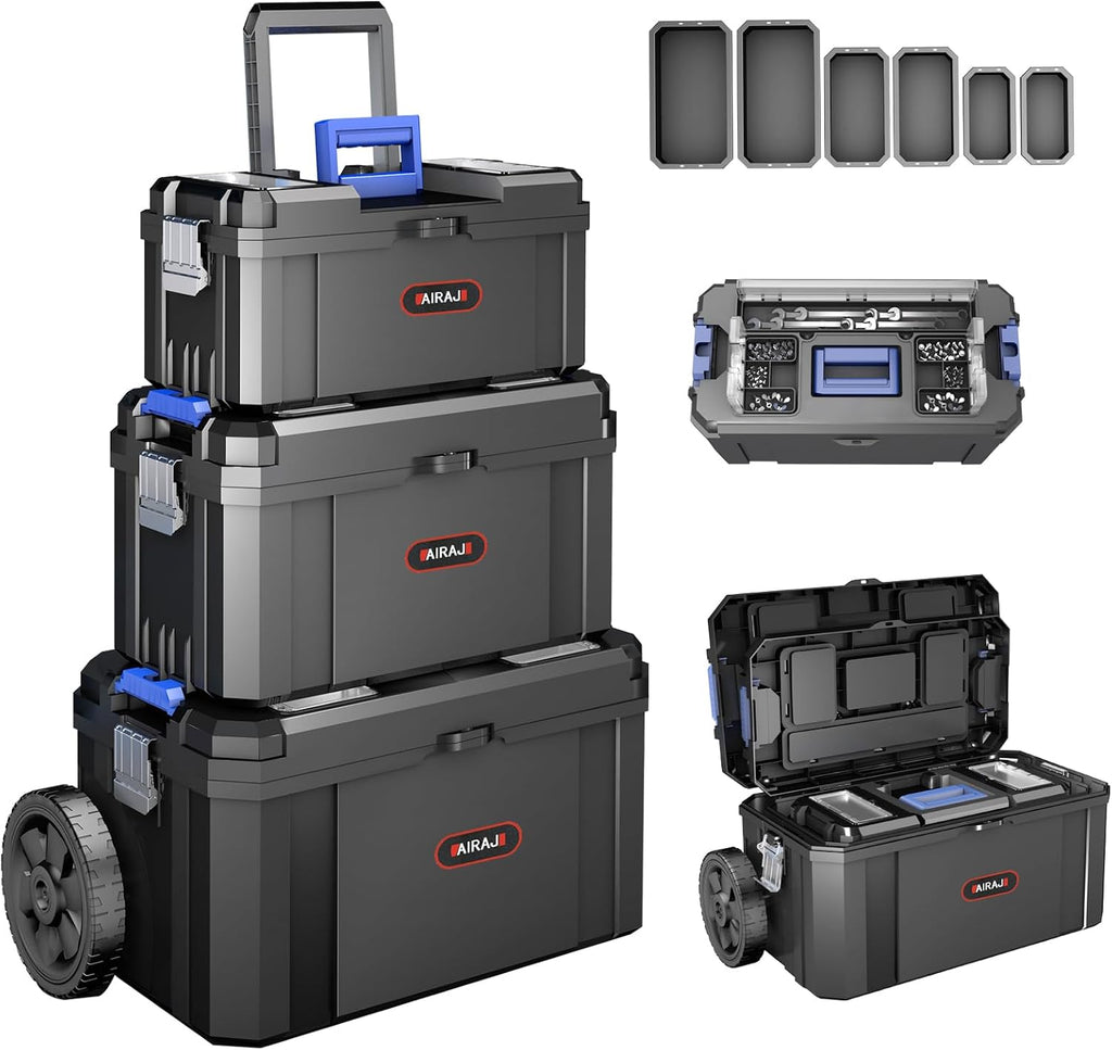 AIRAJ 3 In 1 Rolling Tool Box with Wheels, Stackable Tool Box,17 +19 +21 In