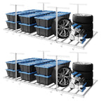 FLEXIMOUNTS 4x8 Overhead Garage Ceiling Storage Rack with 6 Hooks, Black
