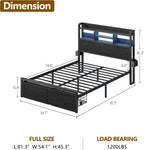 Furnulem Full Size Bed Frame with Headboard and Charging Station,2 Drawers