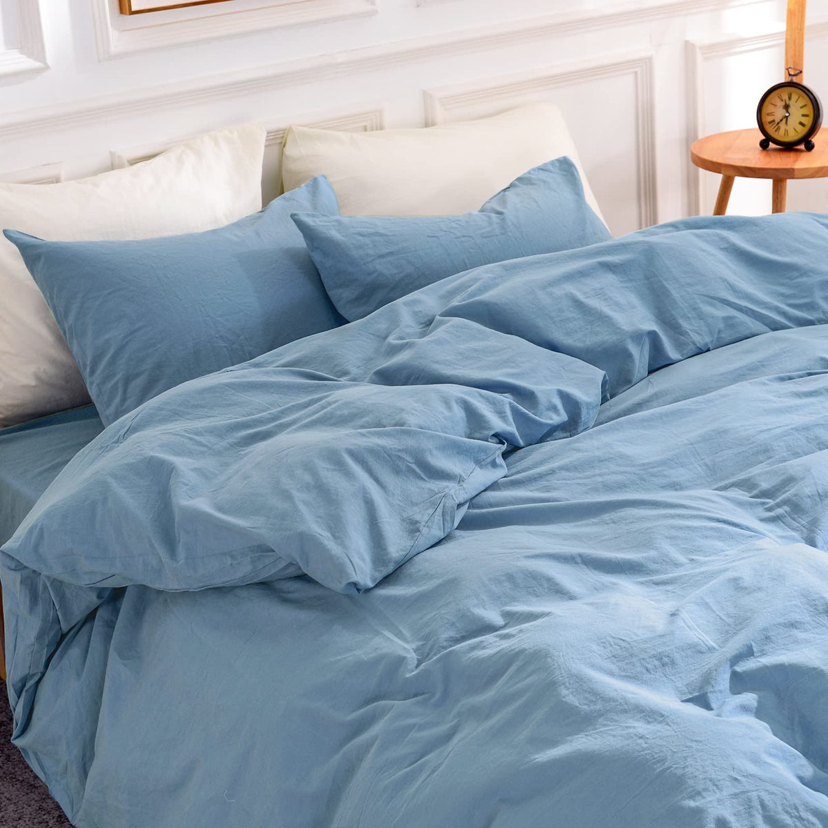 NEXHOME PRO Duvet Cover Set Queen Size Linen Look Textured 100% Washed Cotton Duvet Cover Burgundy Dark Red 3 Pieces Bedding Set with Zipper Closure,Breathable, Soft Organic Natural(No Comforter)