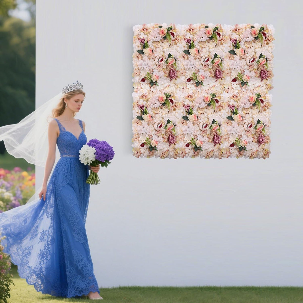 Pink Yellow Flower Wall Panels, Artificial Peony Rose Backdrop, 6Pcs 3D Silk Floral Panels for Wedding Decor, Party Background, Home Wall Decoration (40x60cm)