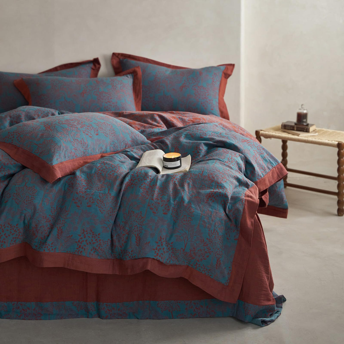 mixinni Garden Style Cotton Flowers and Birds Pattern Printed Duvet Cover Reversible Design Peacock Blue 3 Piece Bedding Duvet Set with Zipper Closure, Perfect for Him and Her-Queen Size