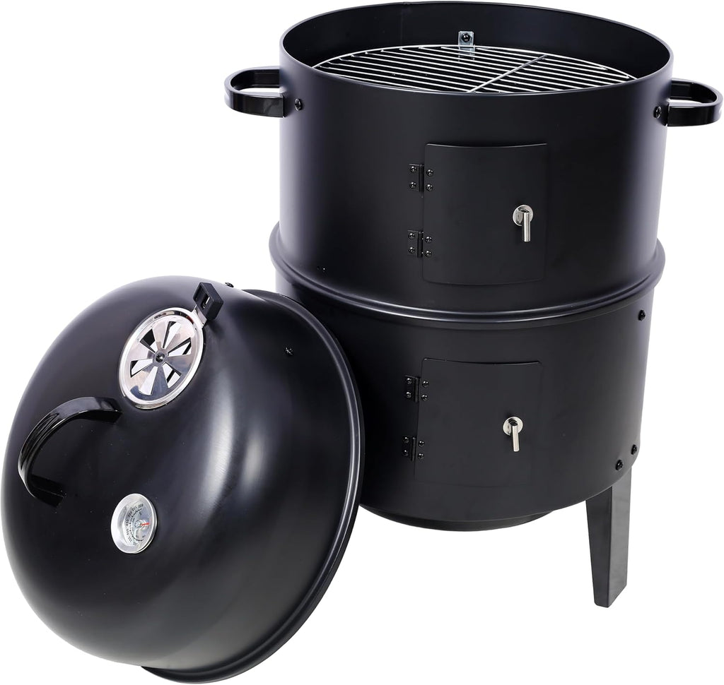 16-Inch Vertical Charcoal Smoker Grill, 3-in-1 BBQ Smoker & Grill with Thermometer, Dual Doors, Adjustable Vents, Portable Outdoor Cooker for Camping & Backyard