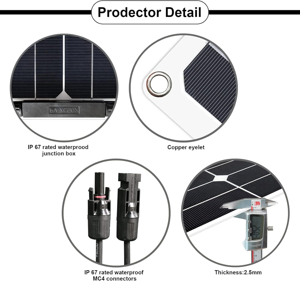 200W 12V (2pcs 100W) Flexible Monocrystalline Solar Panel with Solar Cable Waterproof Photovoltaic Module for Non-Flat Surface