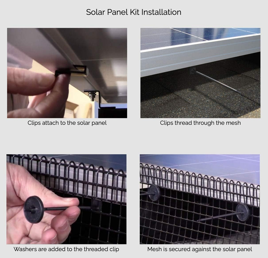 Bird Barrier Professional Grade Solar Panel Protection Kit 50' X 8" Solar Screens -1/2" Wire Mesh Screen for Solar Panel Bird Proofing with Fasteners - Includes 40 Aluminum Solar Screen Clips