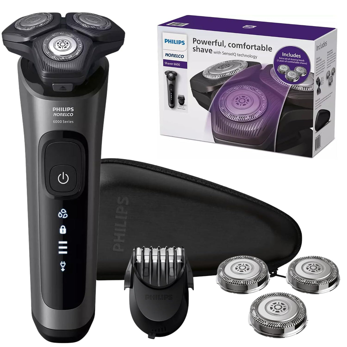 Philips Electric Shavers for Men, Rechargeable Wet/Dry Electric Shaver with SenseIQ Technology, Cordless Electric Razors for Men with Pop-up Trimmer, Travel Case