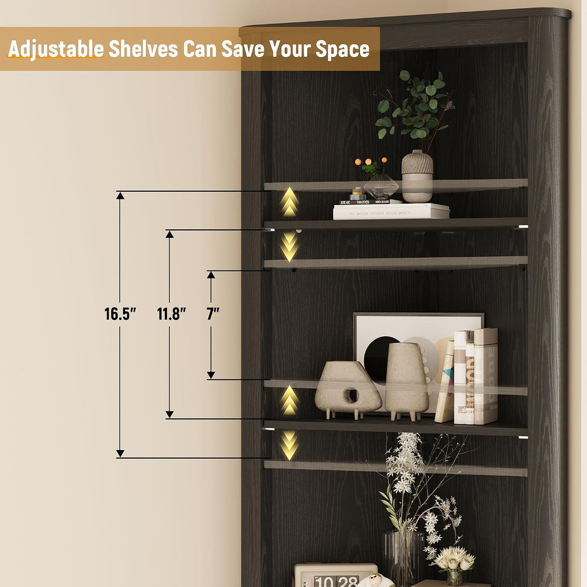 INNOD 69" Tall Corner Shelf with Doors, 6-Tier Corner Storage Cabinet with Doors, Space Saver Shelf for Bathroom, Bathroom Floor Cabinet for Living Room Kitchen, Hallway