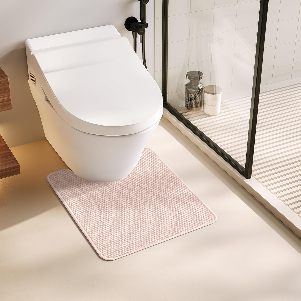 TYUU Bathroom Runner Rugs, Long Bath Mat Runner Washable Thin Quick Dry Low Pile Bathroom Runner Rugs Non Slip, Beige 24"x70"