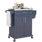 HOMCOM Kitchen Island on Wheels with Stainless Steel Countertop Black