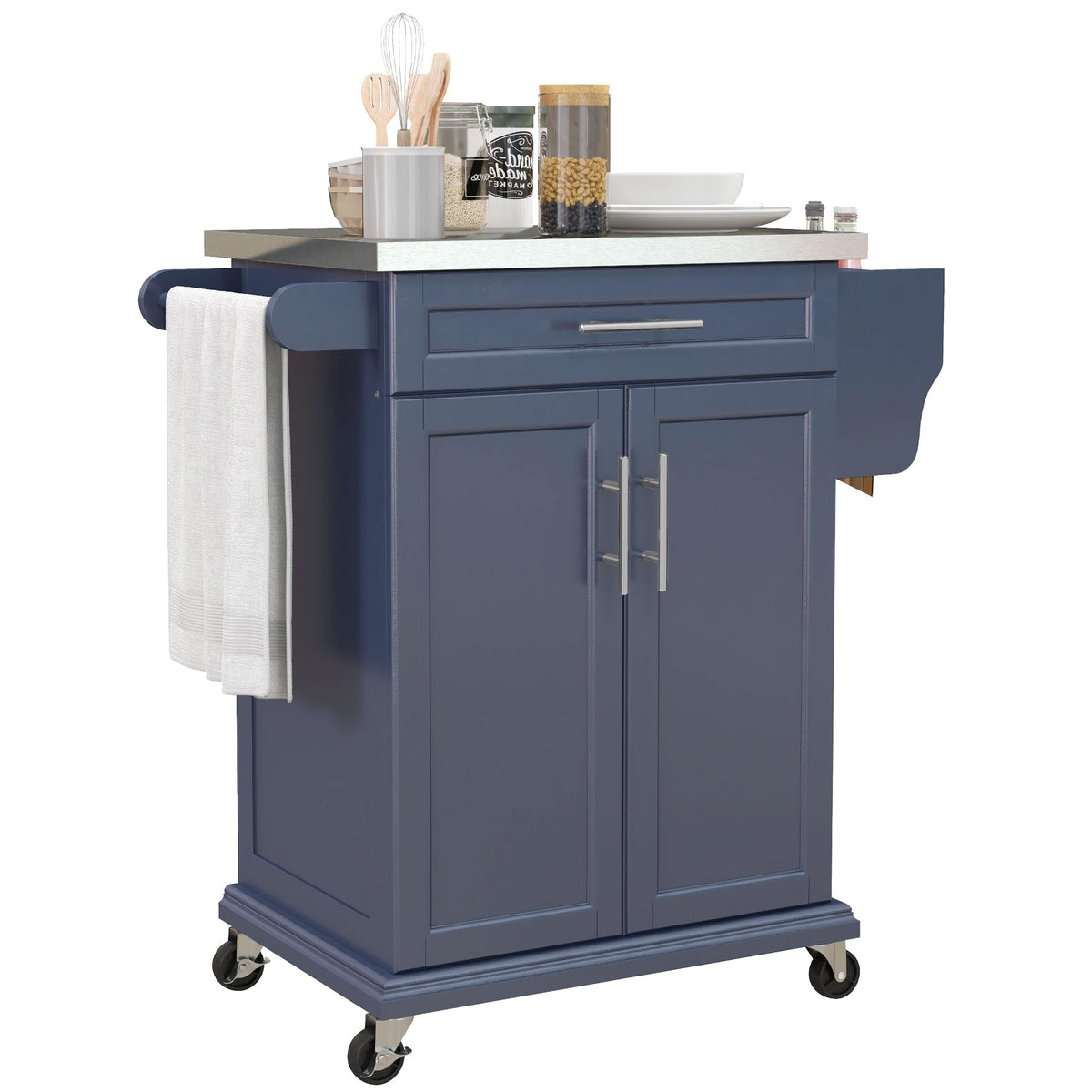 HOMCOM Kitchen Island on Wheels with Stainless Steel Countertop Black