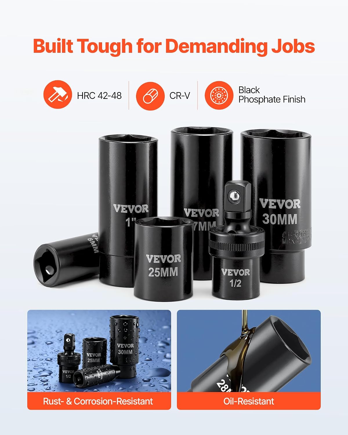 VEVOR 91-Piece 1/2" Drive Impact Socket Set, Deep & Shallow Kit