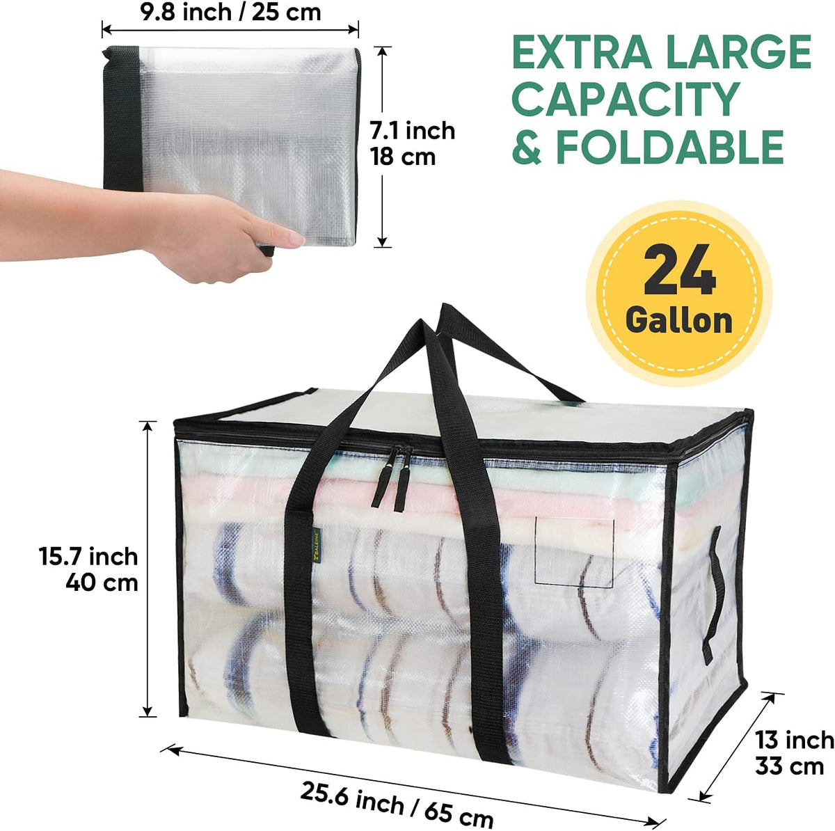 BALEINE 16-Pack Oversized Moving Bags with Reinforced Handles, Heavy-Duty Storage Tote for Clothes, Moving Supplies (Clear, 16-Pack)