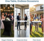 2-Pack 28 Inch Round Folding High Top Cocktail Tables with Dual Black Tablecloths, Portable Bar Height Bistro Set, Detachable Legs, Heavy Duty Indoor Outdoor Furniture for Wedding, Party & Events