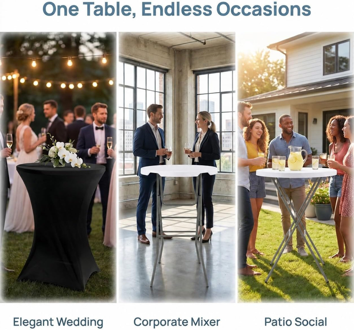 2-Pack 28 Inch Round Folding High Top Cocktail Tables with Dual Black Tablecloths, Portable Bar Height Bistro Set, Detachable Legs, Heavy Duty Indoor Outdoor Furniture for Wedding, Party & Events