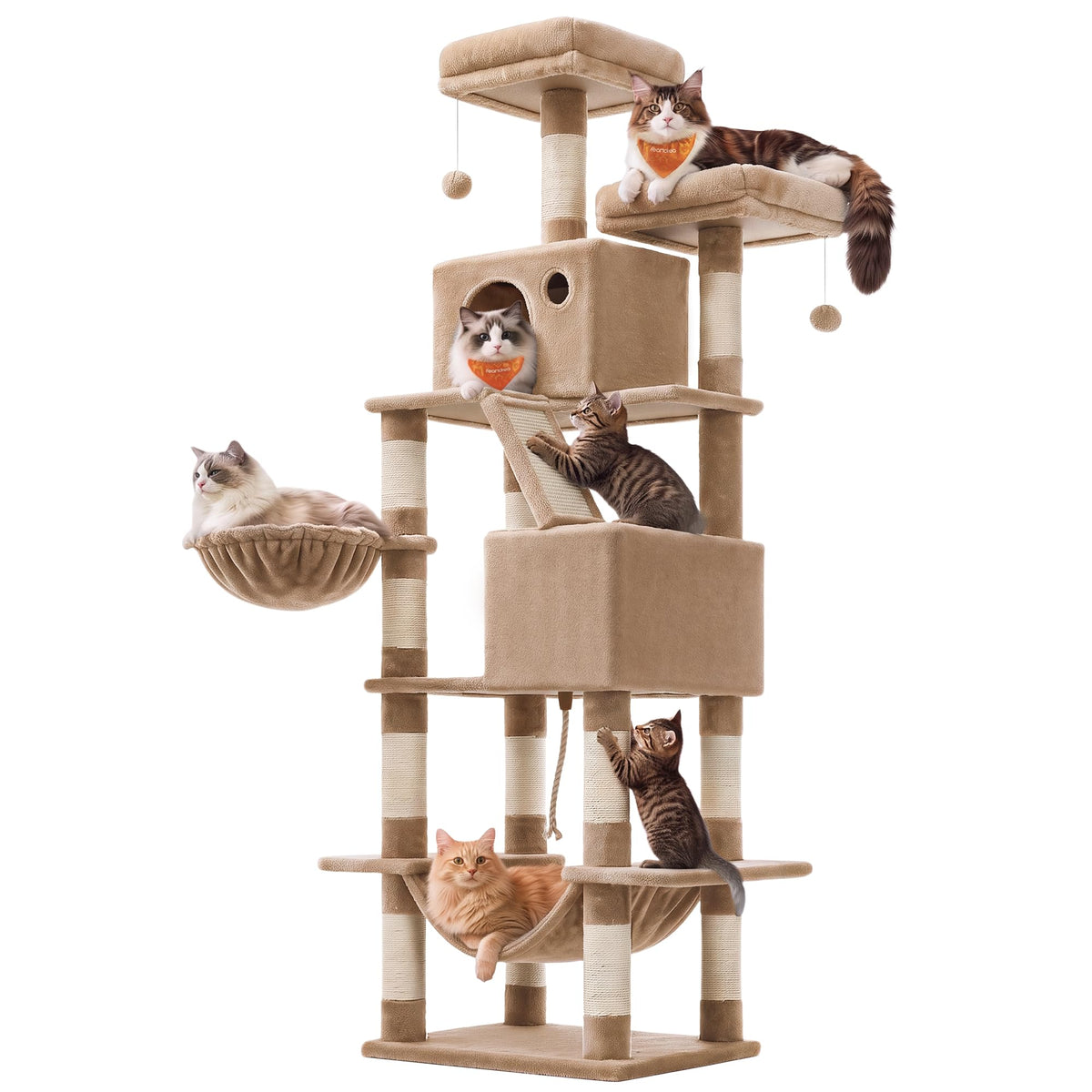 Feandrea Cat Tree, 81.1-Inch Large Cat Tower, Multi-Level Condo, Green