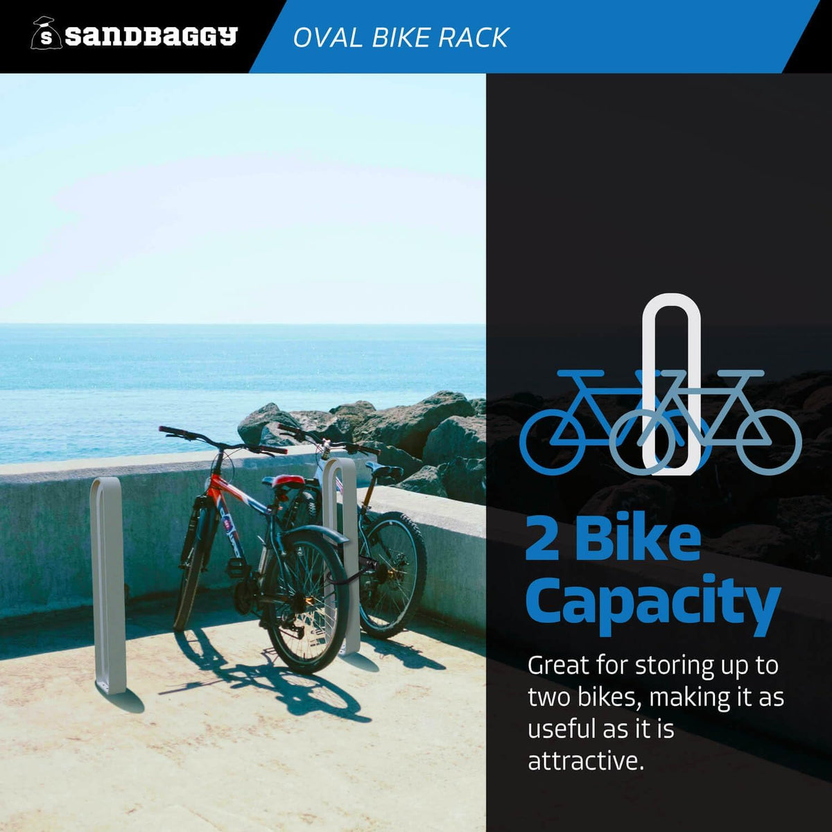 Sandbaggy Oval Bike Rack | In-Ground Installation (Anchor Bolts Included) | Modern, Commercial, Outdoor - Gray (1, 6.5” x 3” x 35”)