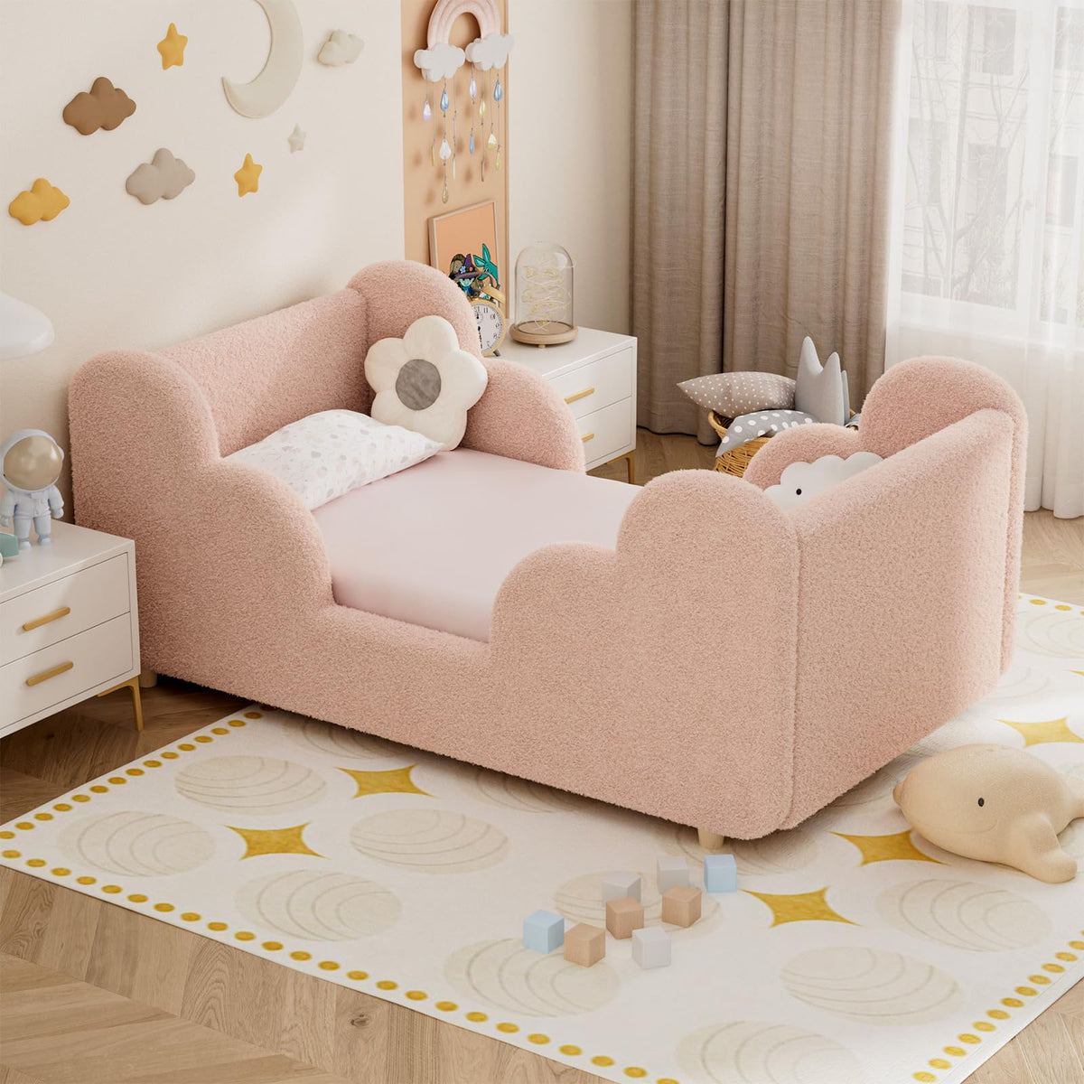 DoCred Toddler Bed, Upholstered Montessori Floor Bed with Dual Entrances