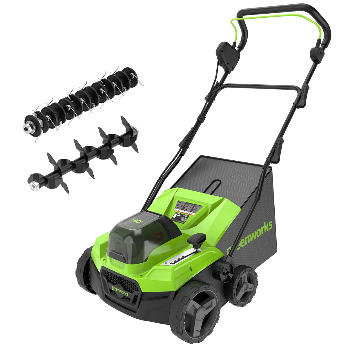 Greenworks 13 Amp 14-Inch Corded Dethatcher / Scarifier, 2-in-1 Electric Lawn Rake with 3-Position Depth Adjustment & Push-Button Start, Lawn Care Tool for Healthy Yard Maintenance