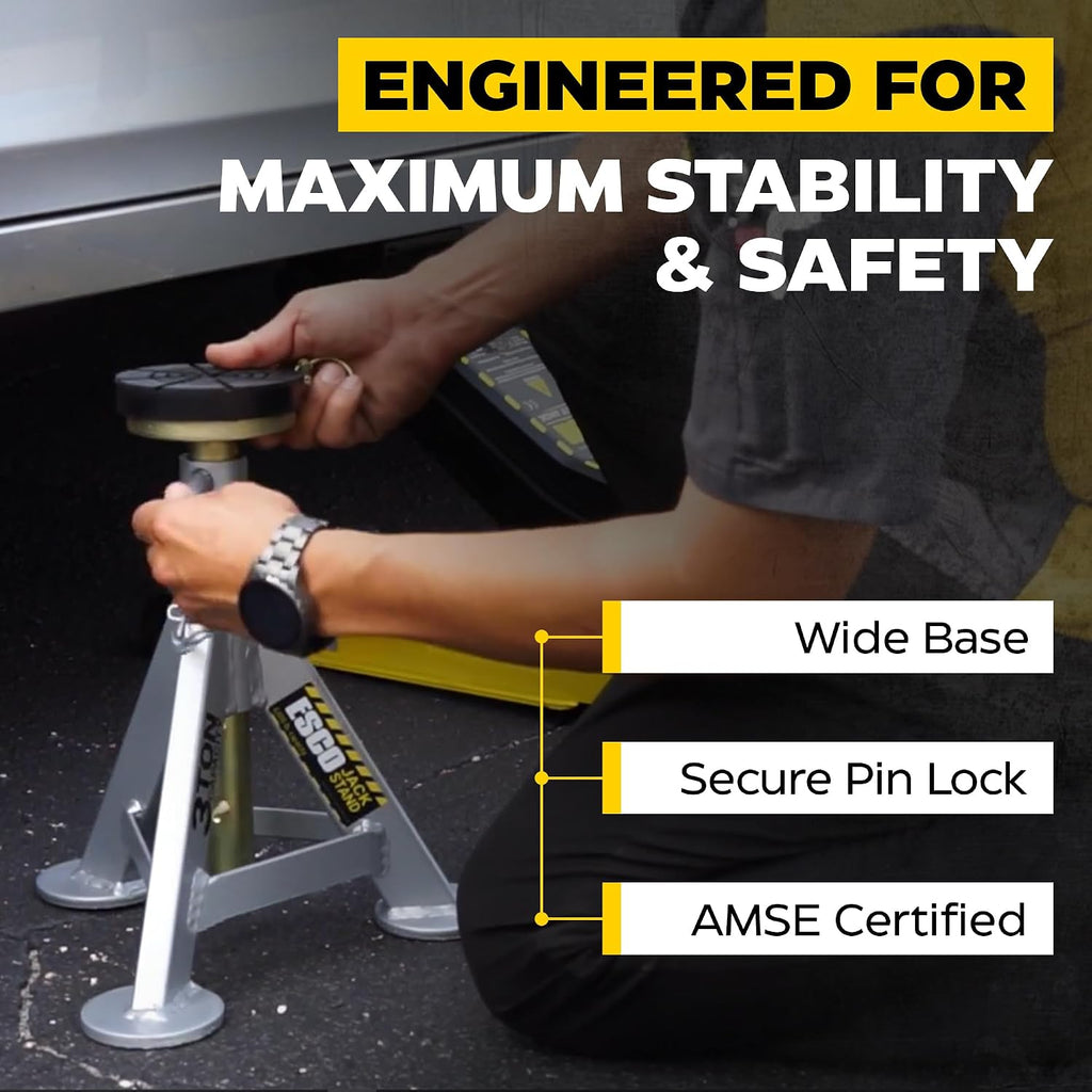 ESCO 3 Ton Performance Shorty Low Profile Jack Stands, 1 Pair
