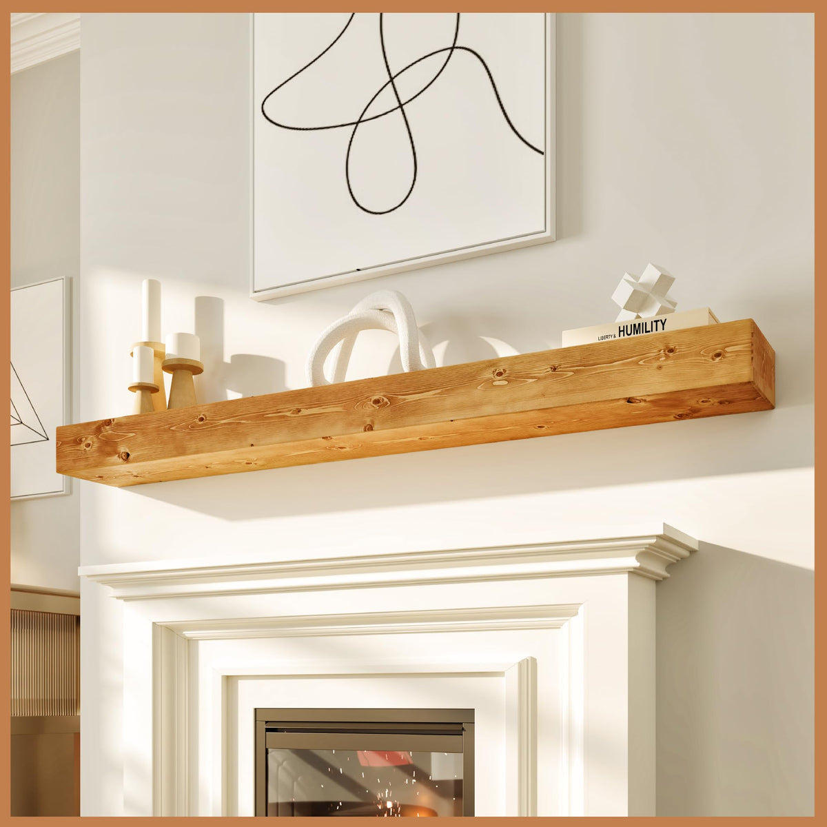 Avana Fireplace Mantel - Wall-Mounted Mantles for Over Fireplace - Farmhouse Fireplace Mantle Shelves - Handcrafted Wood Fireplace Mantels - Floating Mantel 72 Inches X 8 X 5 - Rustic Natural