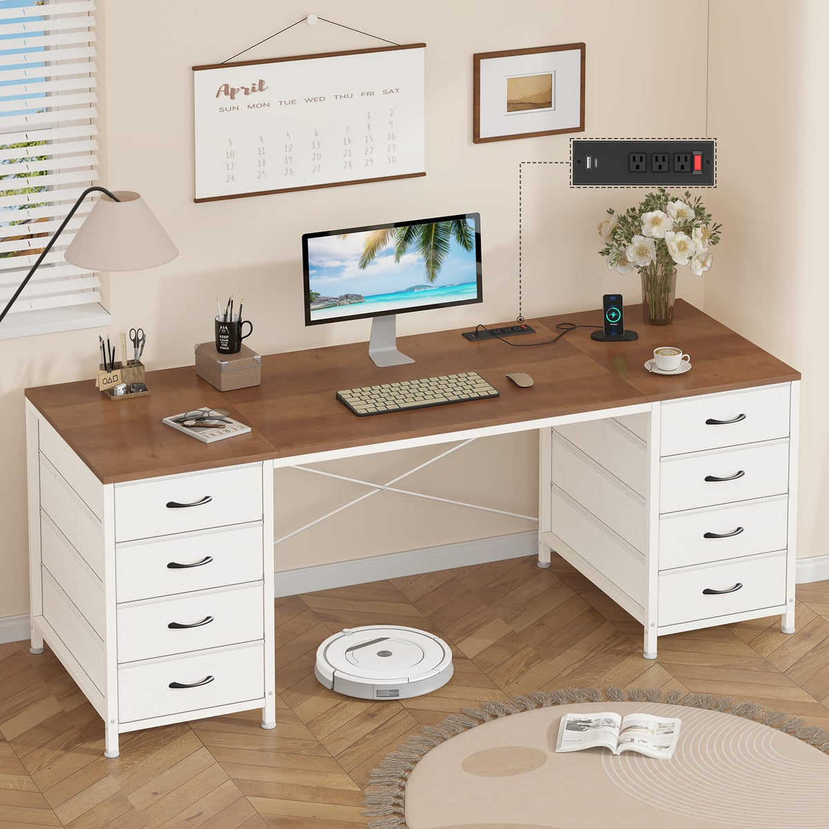 50 Inch Computer Desk with 8 Drawers for Home Office, Bedroom, Living Room