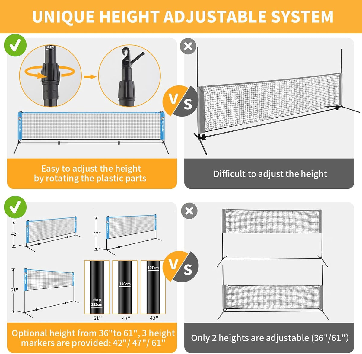 All-in-one Portable Badminton & Pickleball Net Set for Backyard Driveway