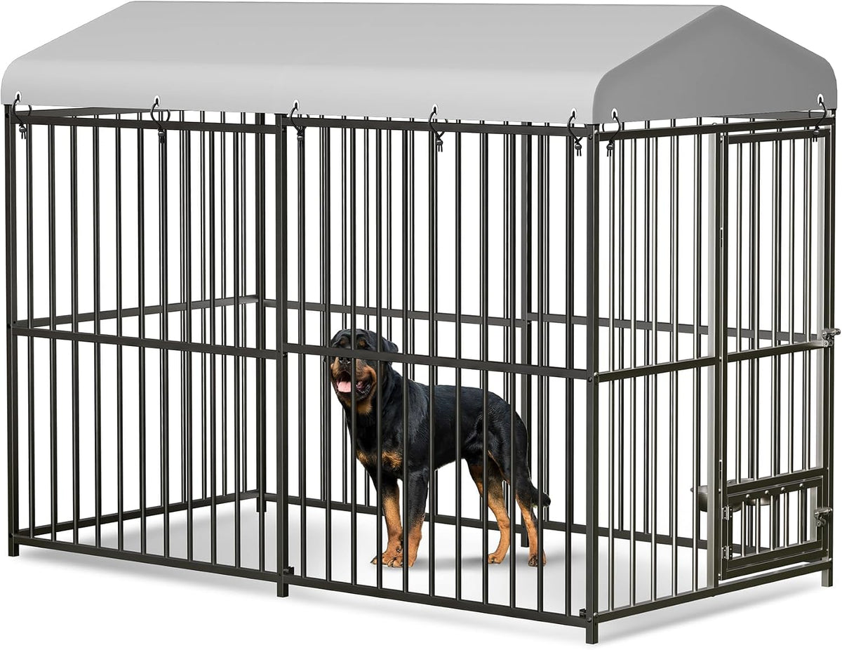 Large Outdoor Dog Kennel, 8x4x6FT Heavy Duty Dog Cage with Roof, Dog Kennel Galvanized Iron Dog House with Safety Locks,UV & Water Resistant Proof Cover, for Garden Backyard