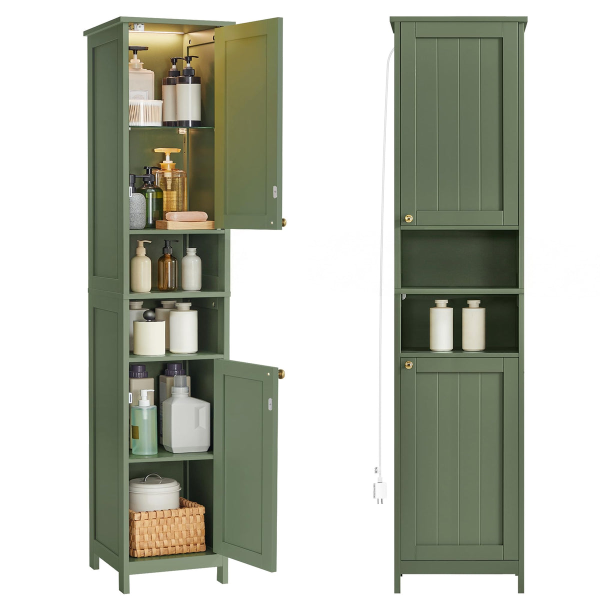 VASAGLE Tall Storage Cabinet with Lights, Slim, 11.8" W, Cloud White