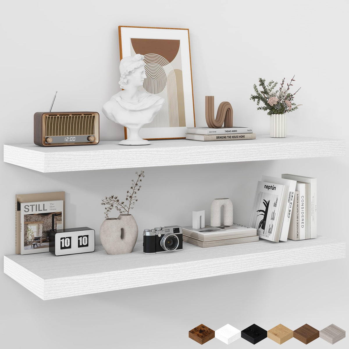 Fun Memories Floating Shelves - 2 Pack 12 Inch Rustic Wooden Wall Shelves - Extra Deeper & Thicker Wall Mounted Storage Shelf for Living Room, Kitchen, Farmhouse - 36" W x 12" D x 1.8" H - Brown