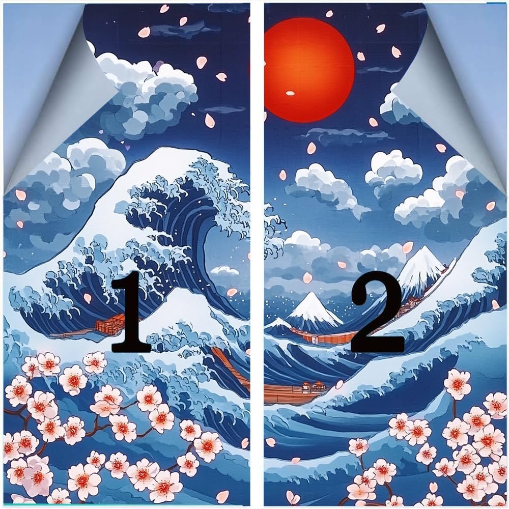 Ocean Waves Cherry Blossoms Window Privacy Film 31.5Wx55.1L inch x 2pcs