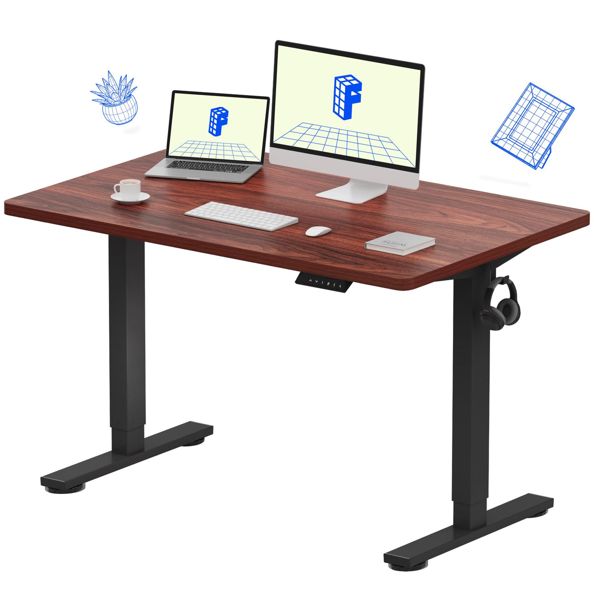 FLEXISPOT EN1 One-Piece Standing Desk, Electric Adjustable with 4 Memory Presets, 176 LBS Capacity, Stable & Quiet, Seamless Desktop for Home Office & Dual Monitors, 48"x24" Black Walnut