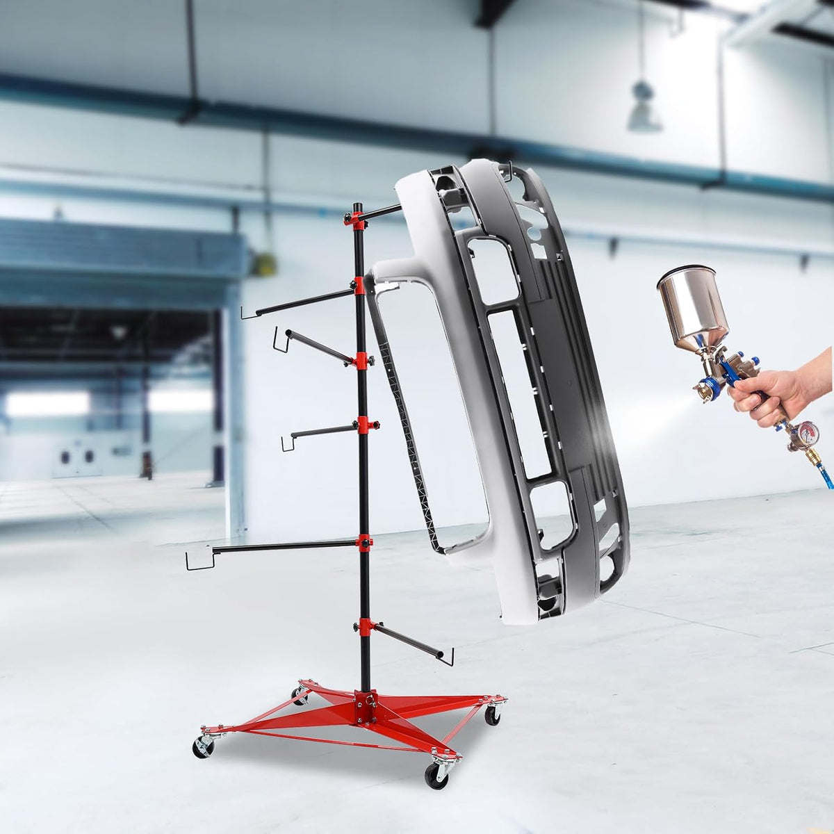 Panel Tree Paint Stand, 29.53”x 29.53”x70.87” Universal Auto Paint Stand Tree Panel Holder Hang Automotive Panels with Adjustable Center Post & 6 Hooks for Door, Fender, Bumper (29.53”x 29.53”x70.87”)