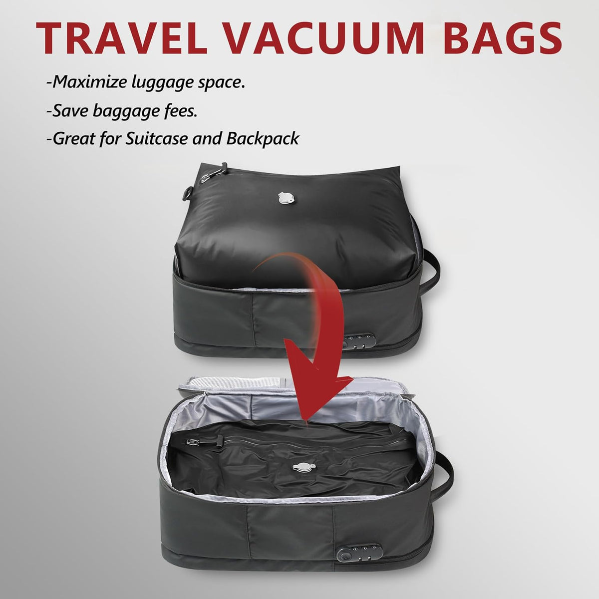 SUOCO Travel Pack Vacuum Kit, Vacuum Seal Bags for Clothing Travel with Cordless Pump, Carry-on Size Compression Packing Cubes for Luggage Suitcase Backpack, 4 Large