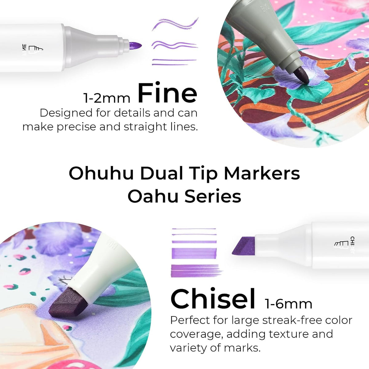 Ohuhu Alcohol Markers 320 Colors Chisel& Fine for Adult Coloring Refillable