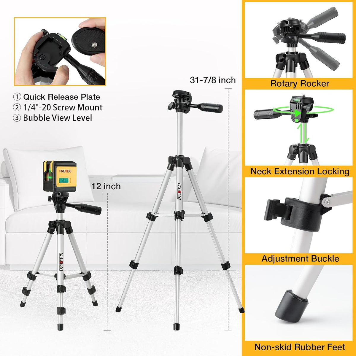 PREXISO Laser Level with Tripod, 100Ft Dual Modules Cross Line Laser Level