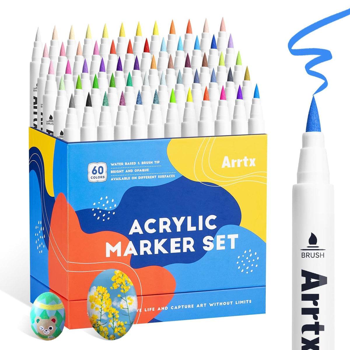 Arrtx 150 Colors Markers Paint Pens, Acrylic Paint Pens for Artists Adults Coloring Drawing Cartoon Anime Comic - Brush Tip for Rock Painting, Wood, Canvas, DIY Crafts Making Art Supplies