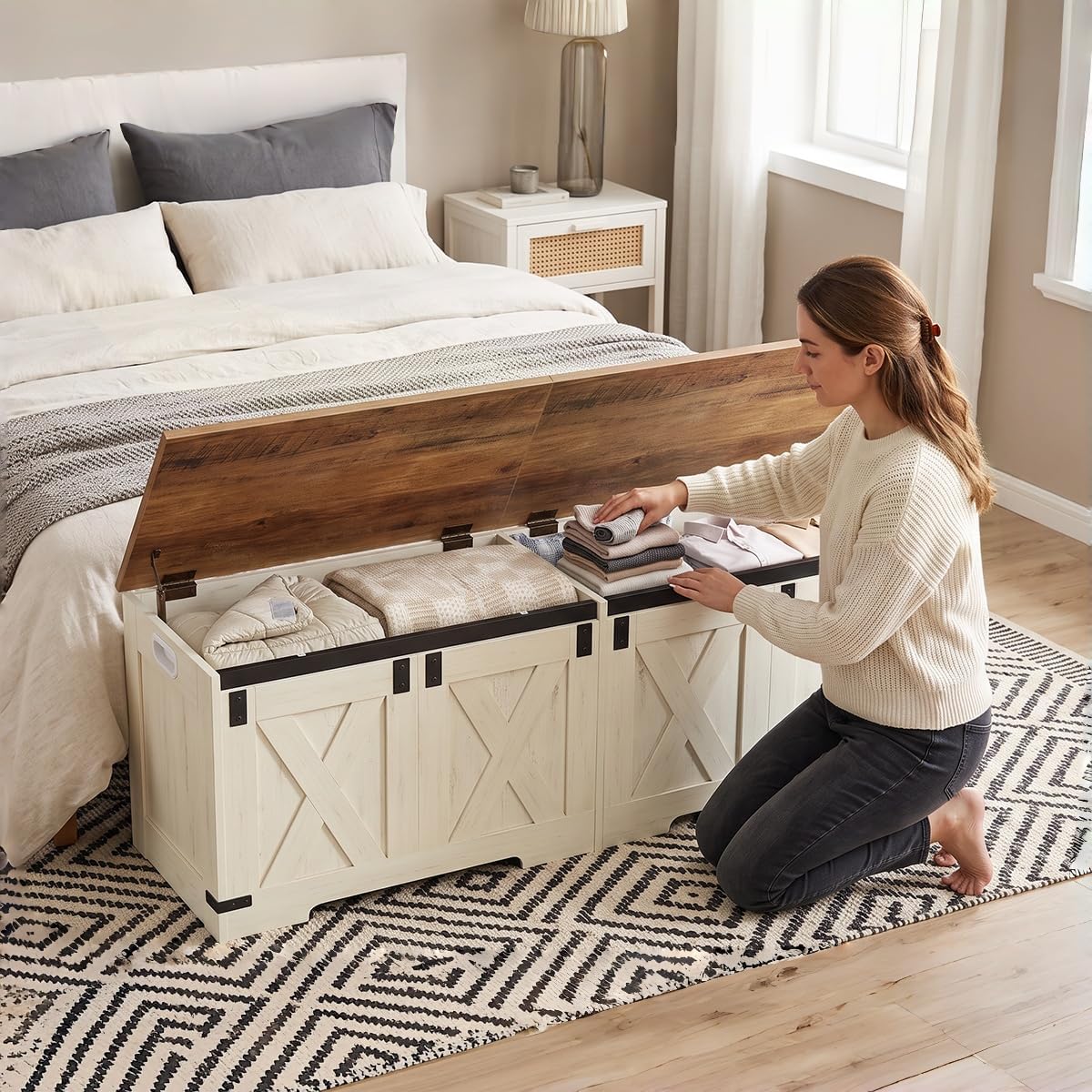 Hzuaneri 59 inches Farmhouse Storage Chest and Bench | 70 Gal | 330lb Seat