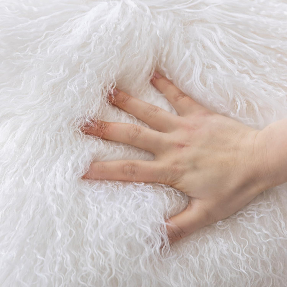 Real 100% Tibetan Mongolian Lamb Sheepskin Wool Fur Throw Pillow Covers White 24x24 Inch, Super Soft Plush Leather Accent Pillowcase Decorative Cushion Cover for Living Room Bedroom
