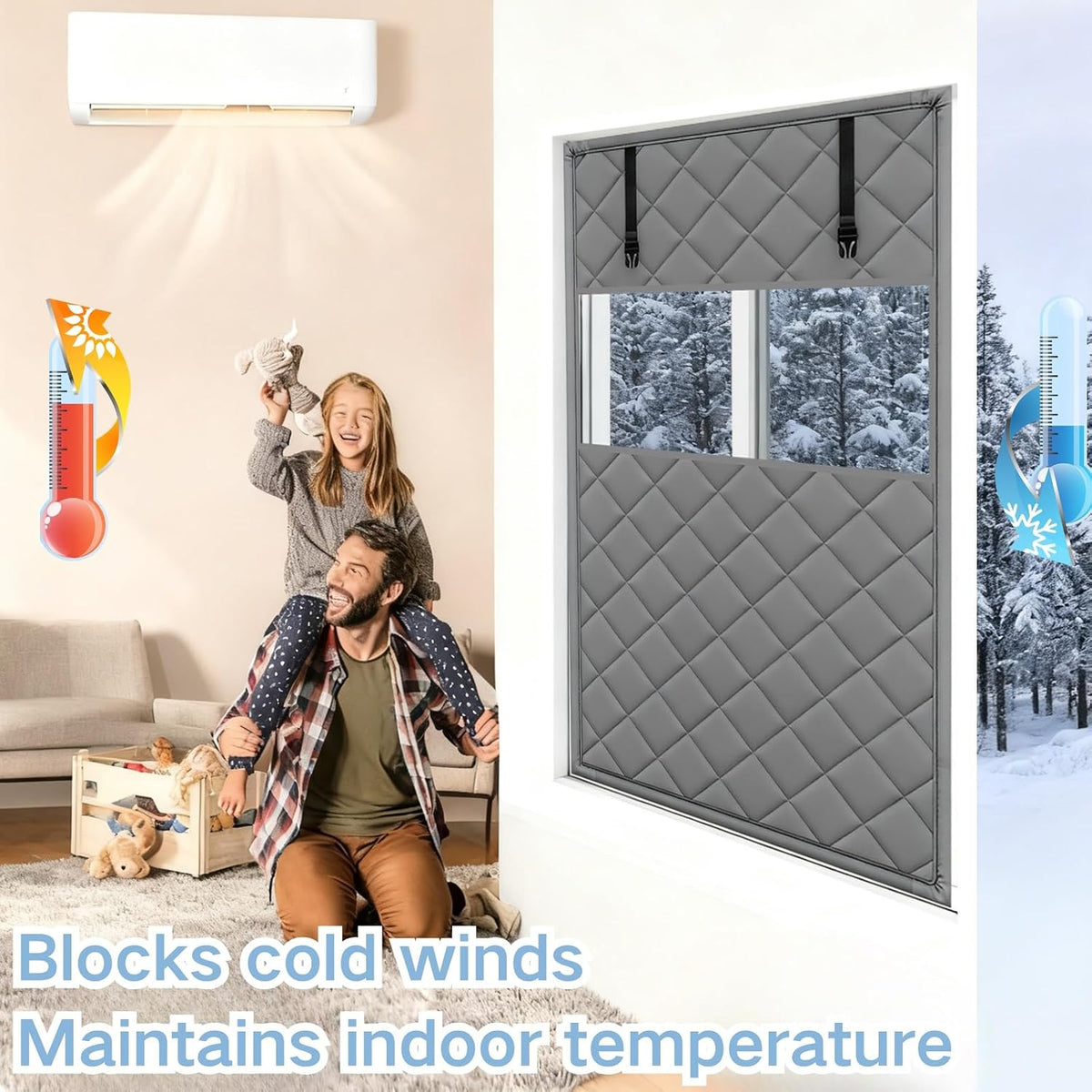 Window Insulation Kit For Window, 3 Laye Thicken Insulated Window Cover, Window Insulation Film With Clear Window, For Winterizing Keeping Home Warm(Brown,75x98in/191x249cm)