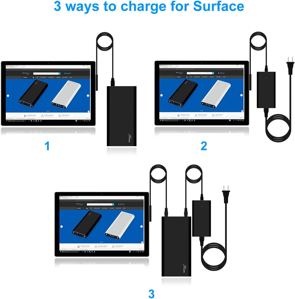 BatPower ProE 2 ES7B 96Wh Surface Power Bank for Surface Pro X 9 8 7 6 5 4 3 2 RT Go Surface Book 3 2 1 External Battery Surface Laptop 4 3 2 1 Portable Charger, USB QC Fast Charge Tablet Smartphone